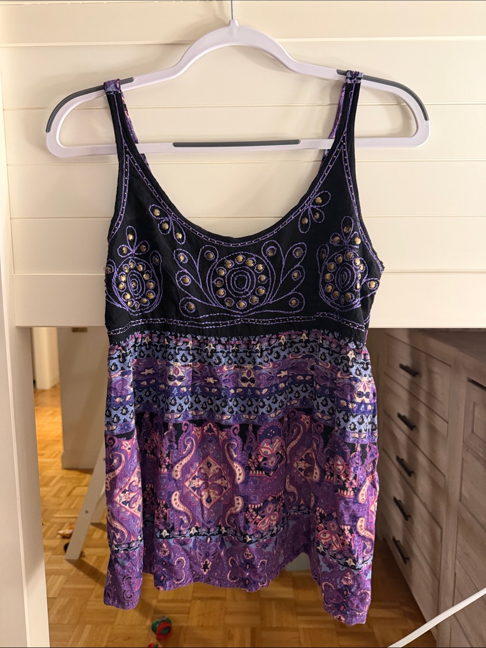 Angie Purple Paisley Embroidered Beaded Sleeveless Camisole